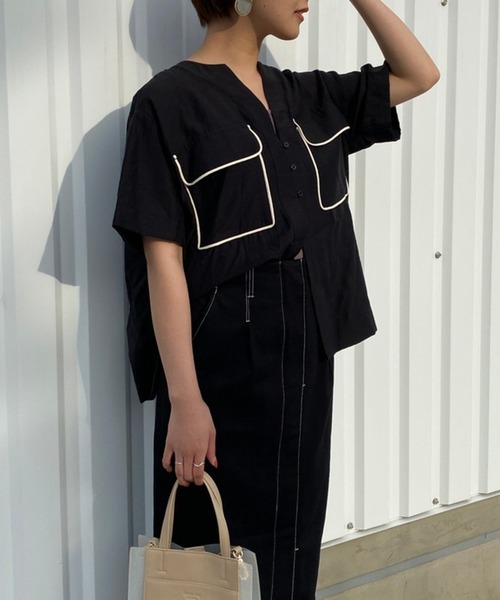 Heather（ヘザー）の「Ｗポケットシアー半袖シャツ　943371（シャツ/ブラウス・レディース・ベージュ/ブラック・FREE）」の19枚目の写真