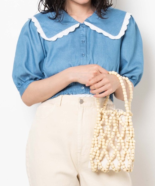 WEGO(ウィゴー)の「WEGO/ウッドビーズバッグ(トートバッグ・レディース・ブラウン/ベージュ・FREE)」の2枚目の写真