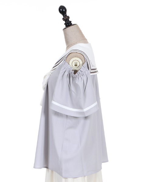 axes femme POETIQUE（アクシーズファムポエティック）の「セーラー肩開きブラウス（シャツ/ブラウス・レディース・グレー/ネイビー/キナリ・MEDIUM）」の15枚目の写真