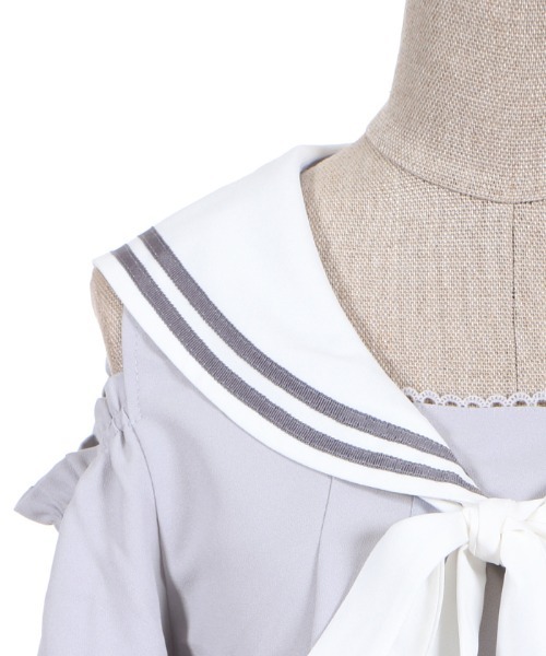axes femme POETIQUE（アクシーズファムポエティック）の「セーラー肩開きブラウス（シャツ/ブラウス・レディース・グレー/ネイビー/キナリ・MEDIUM）」の20枚目の写真
