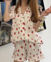 DAY CLOSET | レディース 半袖ストロベリー柄パジャマルームウェア 上下2点セット(ルームウェア/パジャマ)
