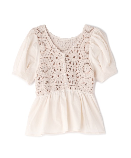 FREE'S MART(フリーズマート)の「前後2Wayレースドッキングペプラムブラウス(シャツ/ブラウス・レディース・ホワイト/ピンク/ブラック・FREE)」の2枚目の写真