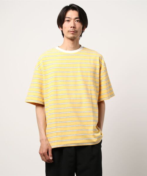 Revo.(レボ)の「パイルタッチボーダーオーバーサイズTシャツ(Tシャツ/カットソー・メンズ・ブラック/アイボリー/ブルー/イエロー・MEDIUM/LARGE)」の4枚目の写真
