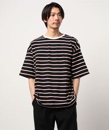 パイルタッチボーダーオーバーサイズTシャツ