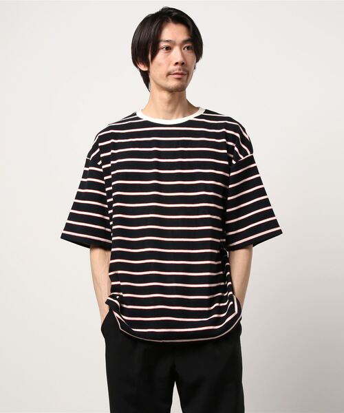 Revo.(レボ)の「パイルタッチボーダーオーバーサイズTシャツ(Tシャツ/カットソー・メンズ・ブラック/アイボリー/ブルー/イエロー・MEDIUM/LARGE)」の3枚目の写真
