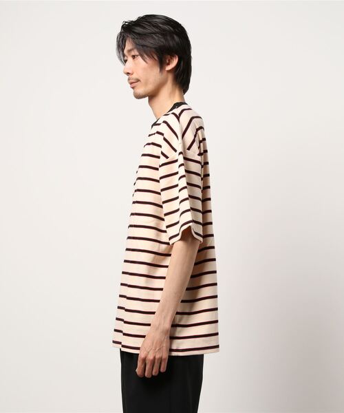 Revo.(レボ)の「パイルタッチボーダーオーバーサイズTシャツ(Tシャツ/カットソー・メンズ・ブラック/アイボリー/ブルー/イエロー・MEDIUM/LARGE)」の6枚目の写真