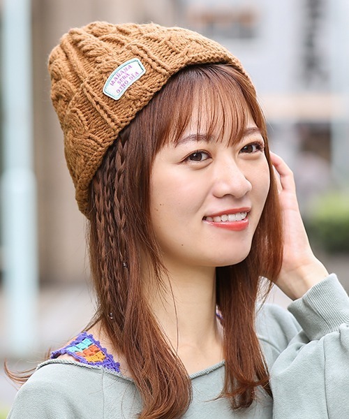 チチカカ（チチカカ）の「ケーブル編みニットキャップ（ニットキャップ/ビーニー・レディース・ブラック/オフホワイト/ピンク/ブルー/グリーン/キャメル・FREE）」の5枚目の写真