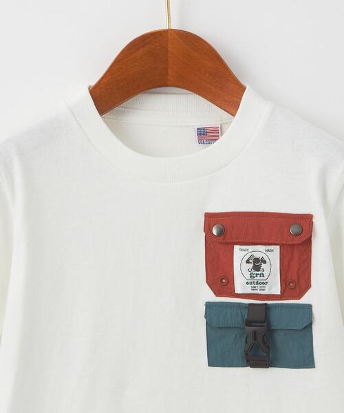 grn(ジーアールエヌ)の「【別注】TJ EX<grn outdoor (ジーアールエヌ アウトドア)>ポケットTシャツ XS-S(Tシャツ/カットソー・キッズ・オリーブ/ホワイト・XS(100-110)/S(120-130))」の9枚目の写真