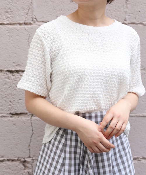 sakishimatokyo(サキシマトーキョー)の「【ZOZO限定】サキシマamp「ふくれジャガードTEE」(Tシャツ/カットソー・レディース・ブラック/オレンジ/オフホワイト・FREE)」の1枚目の写真
