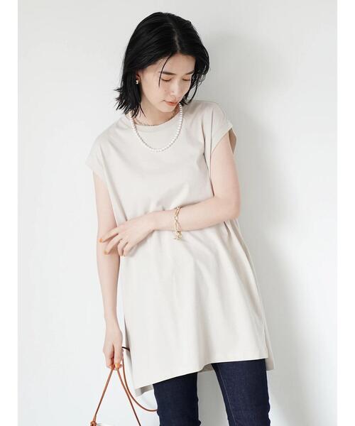 AMERICAN HOLIC（アメリカンホリック）の「サイドスリットノースリーブカットチュニック（Tシャツ/カットソー・レディース・チャコールグレー/ライトグレー/モカ・M/L）」の7枚目の写真