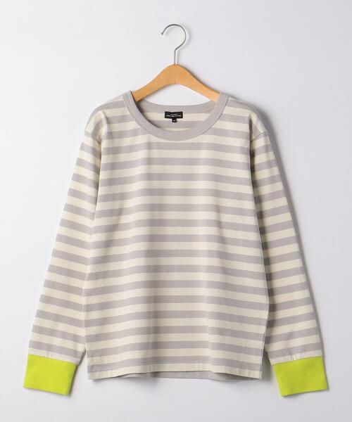 green label relaxing（グリーンレーベルリラクシング）の「◆【WEB限定サイズあり】TJ ボーダー 袖配色 プルオーバー ロングスリーブ 140cm-160cm（Tシャツ/カットソー・キッズ・ブラウン/ライトグレー/ネイビー・150cm/160cm/140cm）」の2枚目の写真