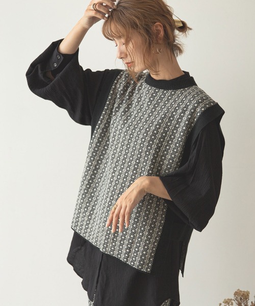 rectangle(レクタングル)の「ダイヤ柄ジャガードベスト(ベスト・レディース・ブラック/ベージュ/オリーブ/モカ・FREE)」の2枚目の写真