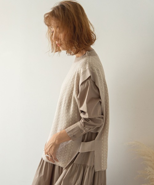 rectangle(レクタングル)の「ダイヤ柄ジャガードベスト(ベスト・レディース・ブラック/ベージュ/オリーブ/モカ・FREE)」の6枚目の写真