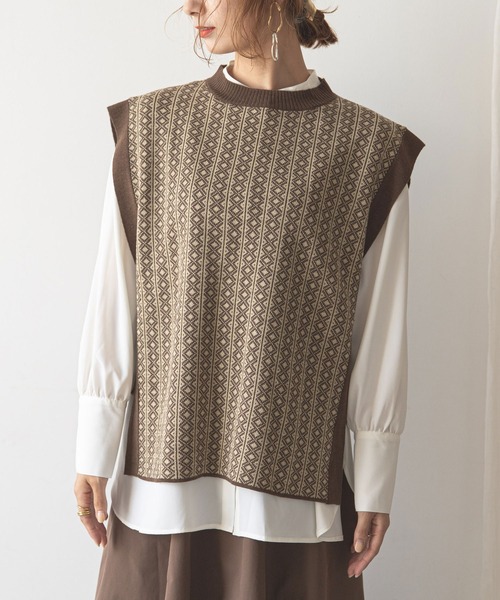 rectangle(レクタングル)の「ダイヤ柄ジャガードベスト(ベスト・レディース・ブラック/ベージュ/オリーブ/モカ・FREE)」の18枚目の写真