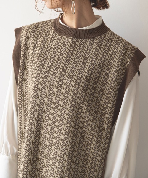 rectangle(レクタングル)の「ダイヤ柄ジャガードベスト(ベスト・レディース・ブラック/ベージュ/オリーブ/モカ・FREE)」の21枚目の写真