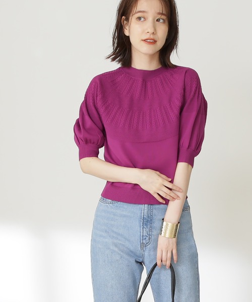 N.(N. Natural Beauty Basic)(エヌエヌナチュラルビューティーベーシック)の「◆求心柄ボトルネックニット(ニット/セーター・レディース・ブラウン/クリーム/パープル・MEDIUM)」の3枚目の写真