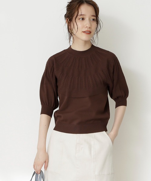 N.(N. Natural Beauty Basic)(エヌエヌナチュラルビューティーベーシック)の「◆求心柄ボトルネックニット(ニット/セーター・レディース・ブラウン/クリーム/パープル・MEDIUM)」の2枚目の写真