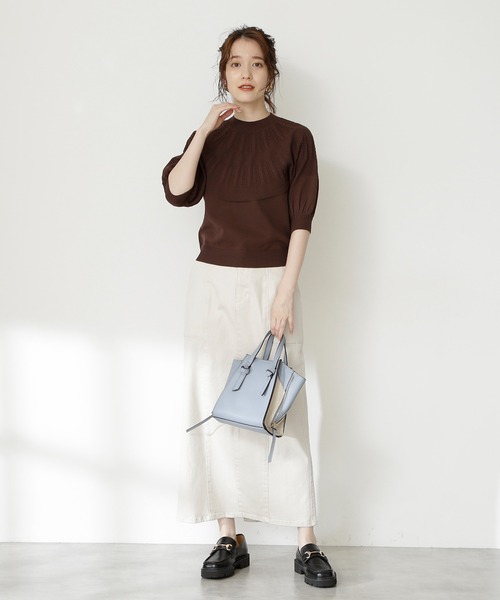 N.(N. Natural Beauty Basic)(エヌエヌナチュラルビューティーベーシック)の「◆求心柄ボトルネックニット(ニット/セーター・レディース・ブラウン/クリーム/パープル・MEDIUM)」の7枚目の写真