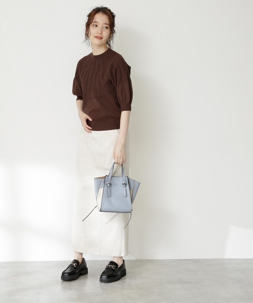 N.(N. Natural Beauty Basic)(エヌエヌナチュラルビューティーベーシック)の「◆求心柄ボトルネックニット(ニット/セーター・レディース・ブラウン/クリーム/パープル・MEDIUM)」の8枚目の写真