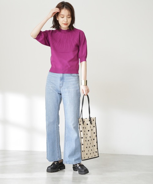 N.(N. Natural Beauty Basic)(エヌエヌナチュラルビューティーベーシック)の「◆求心柄ボトルネックニット(ニット/セーター・レディース・ブラウン/クリーム/パープル・MEDIUM)」の4枚目の写真