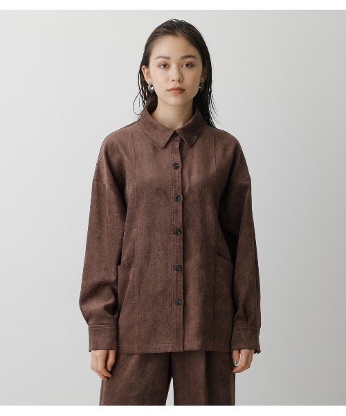 AZUL by moussy（アズールバイマウジー）の「MATTE VELOUR SHIRT/マットベロアシャツ（シャツ/ブラウス・レディース・ダークグリーン/ブラウン/ライトベージュ・SMALL/MEDIUM）」の16枚目の写真
