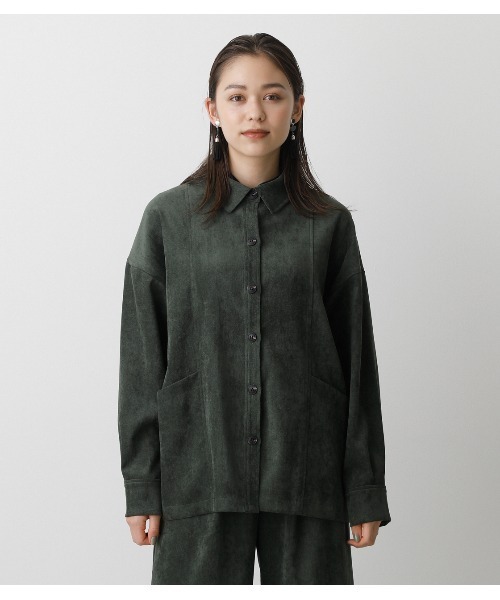 AZUL by moussy（アズールバイマウジー）の「MATTE VELOUR SHIRT/マットベロアシャツ（シャツ/ブラウス・レディース・ダークグリーン/ブラウン/ライトベージュ・SMALL/MEDIUM）」の21枚目の写真