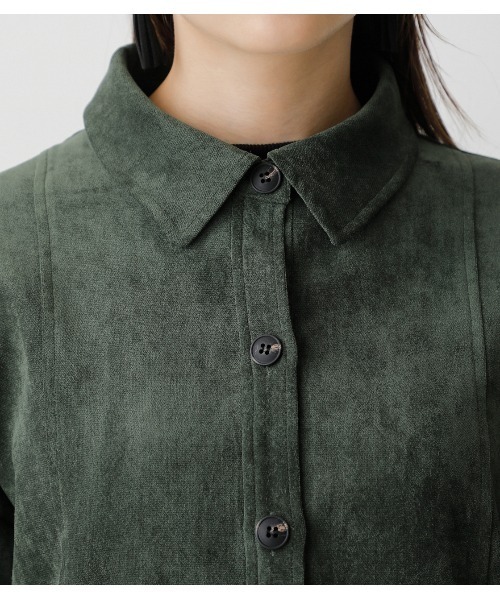 AZUL by moussy（アズールバイマウジー）の「MATTE VELOUR SHIRT/マットベロアシャツ（シャツ/ブラウス・レディース・ダークグリーン/ブラウン/ライトベージュ・SMALL/MEDIUM）」の12枚目の写真