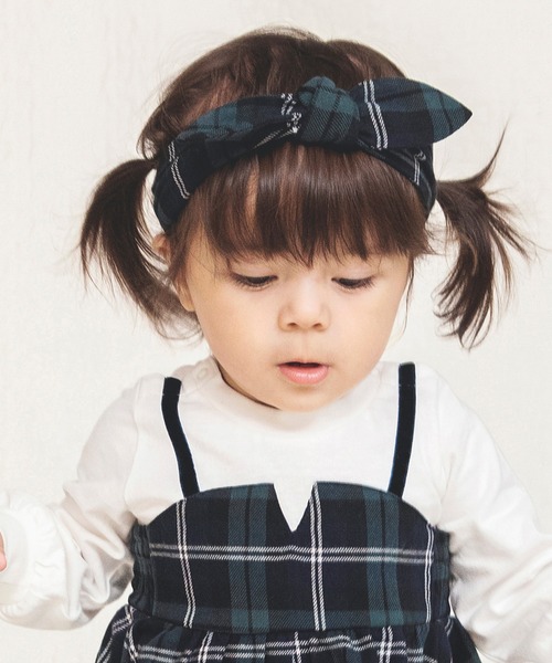 BRANSHES（ブランシェス）の「【ペア】チェック柄ベビーヘアバンド（その他ベビー用品・キッズ・ネイビー/レッド・F）」の3枚目の写真
