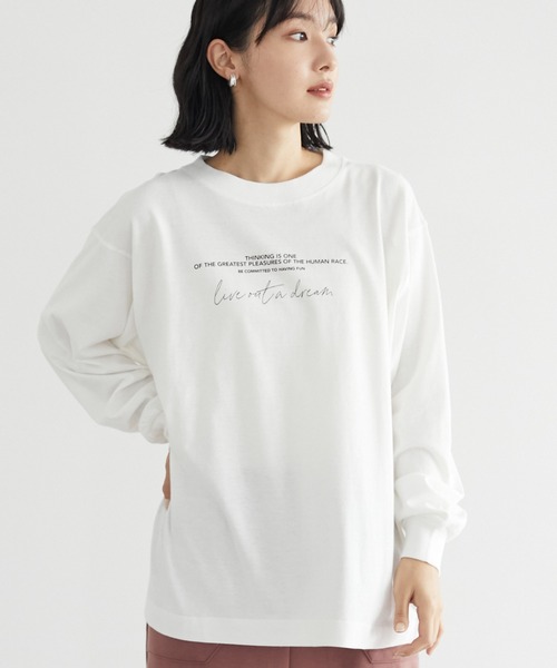 Green　Parks（グリーンパークス）の「シンプルロゴロンTEE＊（Tシャツ/カットソー・レディース・ネイビー/オフホワイト・FREE）」の2枚目の写真