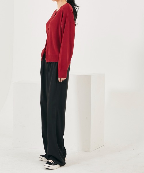 me+em select（ミームセレクト）の「ベーシッククルーネックニットカーディガン（カーディガン/ボレロ・レディース・スカイブルー/ブラック/ネイビー/レッド/ピンク/イエロー/ブルー/グリーン/クリーム/モカ/ブラウン・FREE）」の13枚目の写真