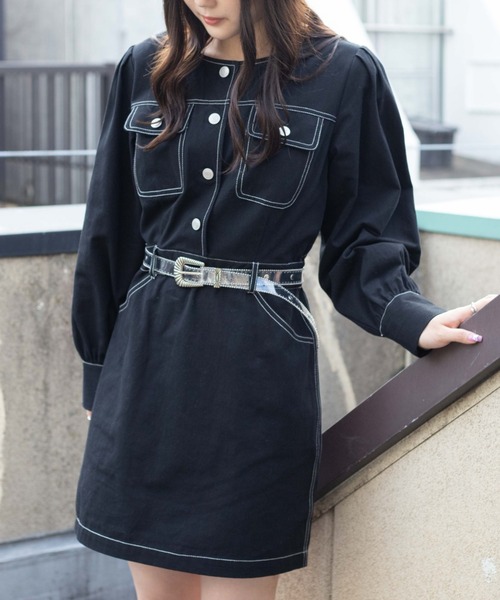 WEGO(ウィゴー)の「WEGO/配色ステッチタイトミニワンピース(ワンピース・レディース・ダークグリーン/ブラック・FREE)」の2枚目の写真