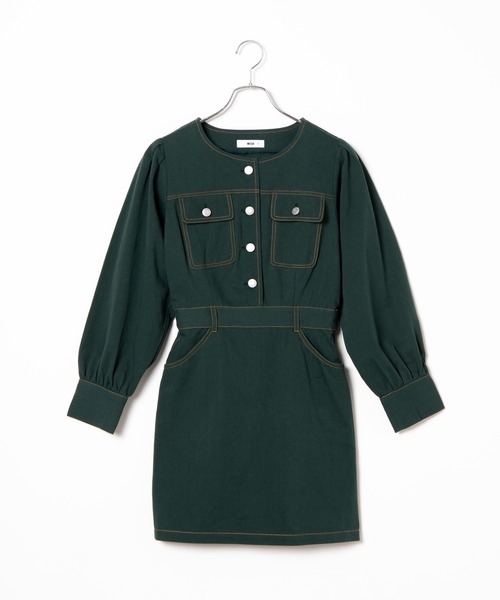 WEGO(ウィゴー)の「WEGO/配色ステッチタイトミニワンピース(ワンピース・レディース・ダークグリーン/ブラック・FREE)」の7枚目の写真