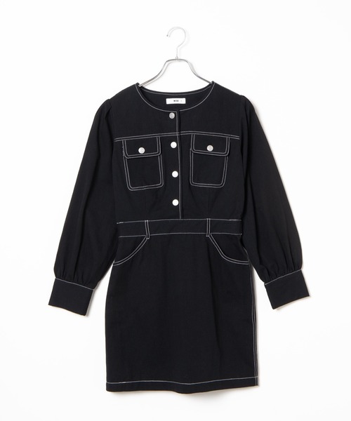 WEGO(ウィゴー)の「WEGO/配色ステッチタイトミニワンピース(ワンピース・レディース・ダークグリーン/ブラック・FREE)」の4枚目の写真