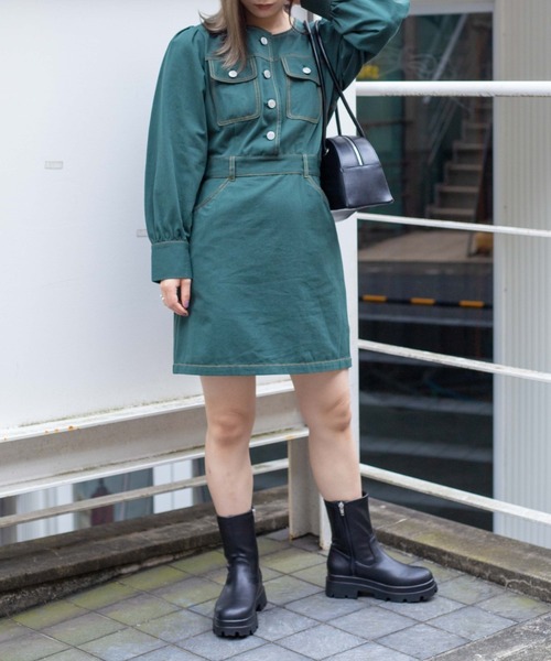 WEGO(ウィゴー)の「WEGO/配色ステッチタイトミニワンピース(ワンピース・レディース・ダークグリーン/ブラック・FREE)」の6枚目の写真