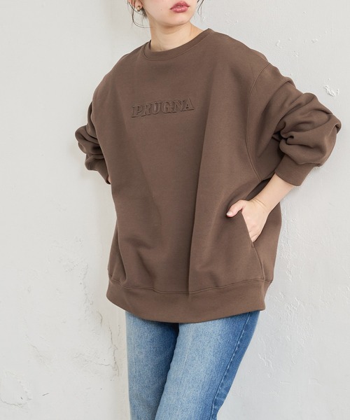 natural couture(ナチュラルクチュール)の「あおいさんコラボエンボスユニセックス裏毛プルオーバー(スウェット・レディース・スミクロ/ブラウン/ライトベージュ/ピンクベージュ・FREE)」の9枚目の写真