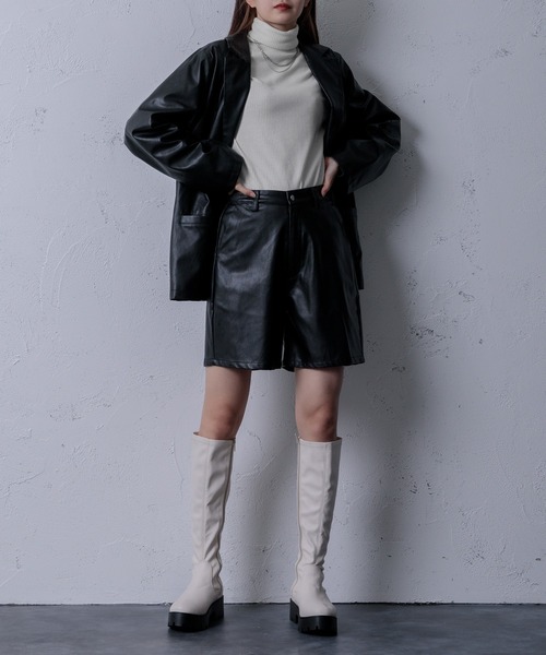 再出品！EDGY MODE　セットアップ対応　フェイクレザージャケット　グレー HARE（ハレ）の「【EDGY MODE SET UP対応】フェイクレザーダブル