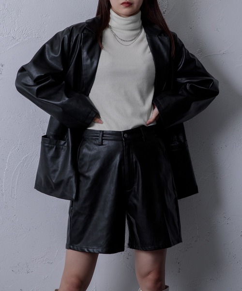 再出品！EDGY MODE　セットアップ対応　フェイクレザージャケット　グレー HARE（ハレ）の「【EDGY MODE SET UP対応】フェイクレザーダブル