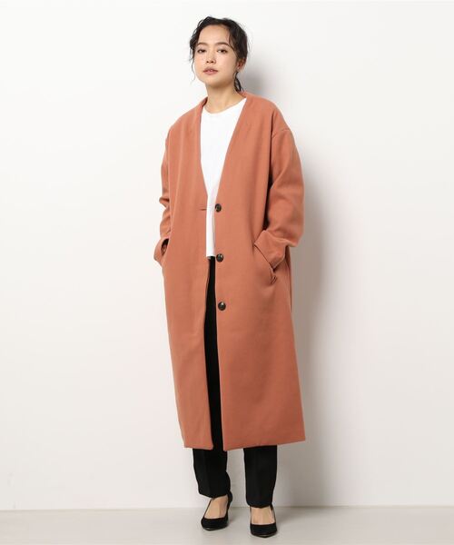 KOBE LETTUCE（コウベレタス）の「リボン付きノーカラーロングコート（ダウンジャケット/コート・レディース・ピンク系/アイボリー/ミント・FREE）」の8枚目の写真