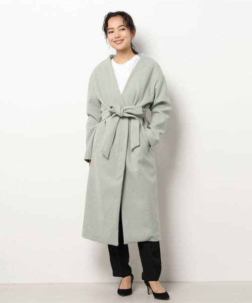 KOBE LETTUCE（コウベレタス）の「リボン付きノーカラーロングコート（ダウンジャケット/コート・レディース・ピンク系/アイボリー/ミント・FREE）」の9枚目の写真