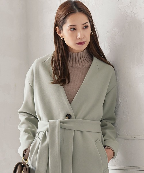 KOBE LETTUCE（コウベレタス）の「リボン付きノーカラーロングコート（ダウンジャケット/コート・レディース・ピンク系/アイボリー/ミント・FREE）」の12枚目の写真