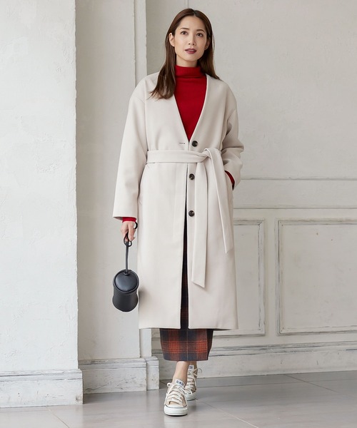 KOBE LETTUCE（コウベレタス）の「リボン付きノーカラーロングコート（ダウンジャケット/コート・レディース・ピンク系/アイボリー/ミント・FREE）」の11枚目の写真