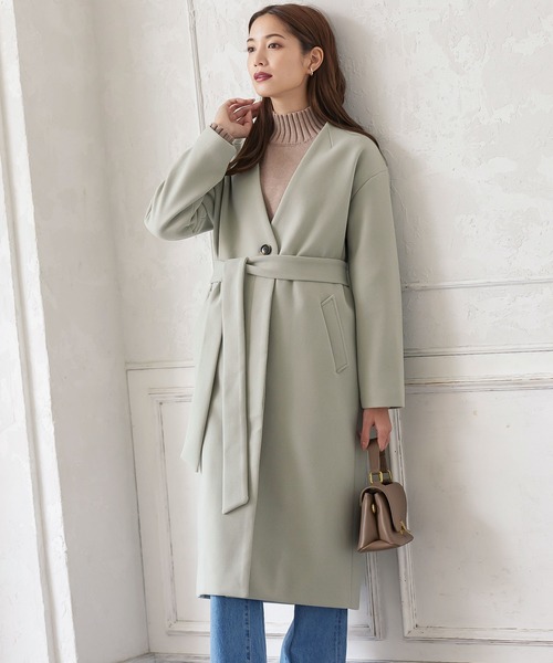 KOBE LETTUCE（コウベレタス）の「リボン付きノーカラーロングコート（ダウンジャケット/コート・レディース・ピンク系/アイボリー/ミント・FREE）」の13枚目の写真