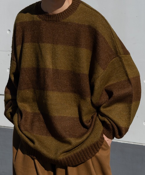kutir（クティール）の「起毛ボーダーニット（ニット/セーター・メンズ・グリーン/イエロー/ダークブラウン・LARGE/MEDIUM）」の3枚目の写真