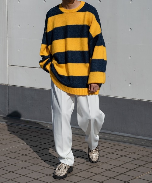 kutir（クティール）の「起毛ボーダーニット（ニット/セーター・メンズ・グリーン/イエロー/ダークブラウン・LARGE/MEDIUM）」の13枚目の写真