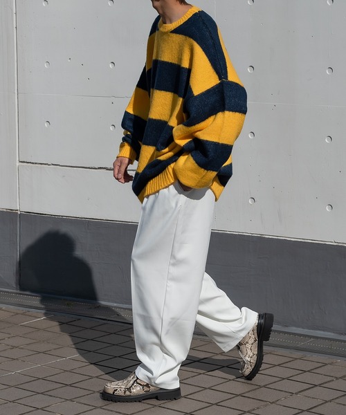 kutir（クティール）の「起毛ボーダーニット（ニット/セーター・メンズ・グリーン/イエロー/ダークブラウン・LARGE/MEDIUM）」の19枚目の写真