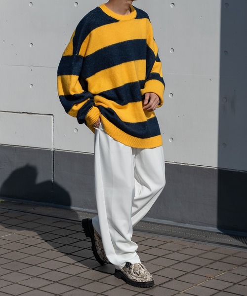 kutir（クティール）の「起毛ボーダーニット（ニット/セーター・メンズ・グリーン/イエロー/ダークブラウン・LARGE/MEDIUM）」の8枚目の写真