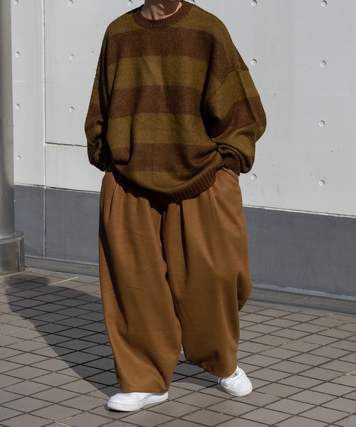 kutir（クティール）の「起毛ボーダーニット（ニット/セーター・メンズ・グリーン/イエロー/ダークブラウン・LARGE/MEDIUM）」の4枚目の写真