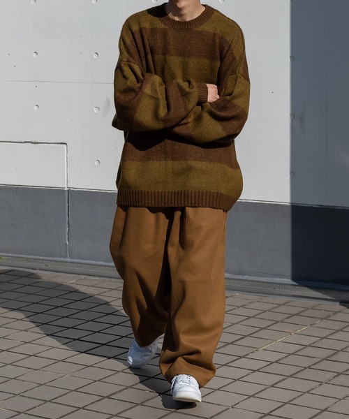 kutir（クティール）の「起毛ボーダーニット（ニット/セーター・メンズ・グリーン/イエロー/ダークブラウン・LARGE/MEDIUM）」の15枚目の写真