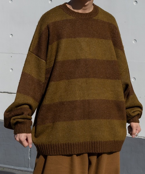 kutir（クティール）の「起毛ボーダーニット（ニット/セーター・メンズ・グリーン/イエロー/ダークブラウン・LARGE/MEDIUM）」の21枚目の写真