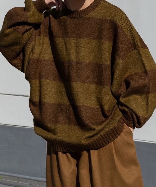 kutir（クティール）の「起毛ボーダーニット（ニット/セーター・メンズ・グリーン/イエロー/ダークブラウン・LARGE/MEDIUM）」の10枚目の写真